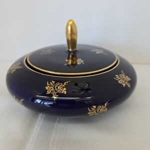 VTG 50x German Porcelain Trinket Box/Candy Box With Lid Cobalt Blue Gold